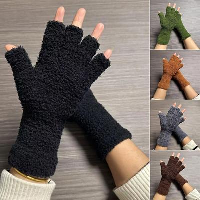 Thicken Coral Fleece Gloves Plush Half-finger Gloves Fashion Fingerless Gloves