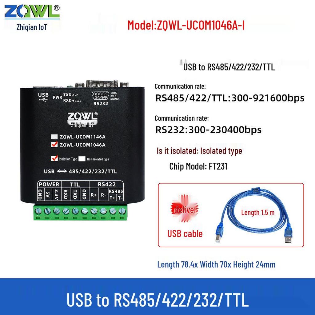 Smart IoT USB to RS485/232/422 Serial Converter with Photoelectric Isolation (FTDI)
