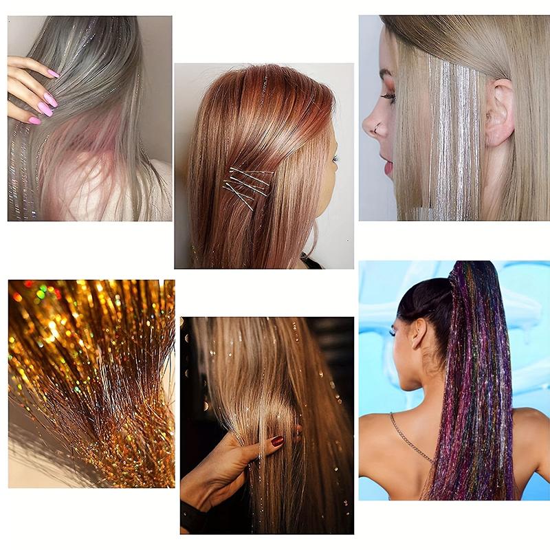 Colorful Bright Crochet Hair Extensions Colorful Silk Rainbow Silk Synthetic Fiber Sparkling Hair Extensions Party Use