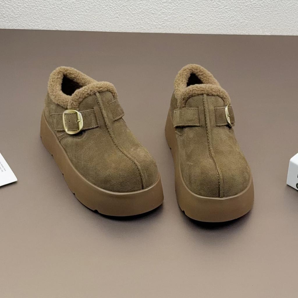 Leather platform heightening shoes women's winter new versatile fashion velvet warm cotton shoes