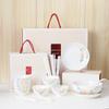 Ceramic Tableware Set: Luxury Gift Box with Bowls, Plates, and Chopsticks.