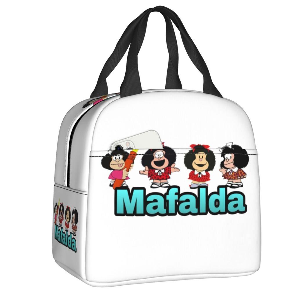 Maßgeschneiderte Mafalda Manga Thermoisolierte Lunchtaschen Damen Argentinien Cartoon Tragbarer Lunchbehälter für Reiseaufbewahrung Lebensmittelbox