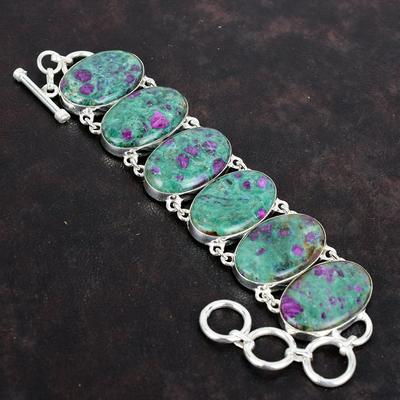 Ruby Fuchsite Bracelet Handmade Gemstone Jewelry 925 Sterling Silver Bracelet Adjustable Chain Bracelet Birthstone Bracelet Engagement Gifts