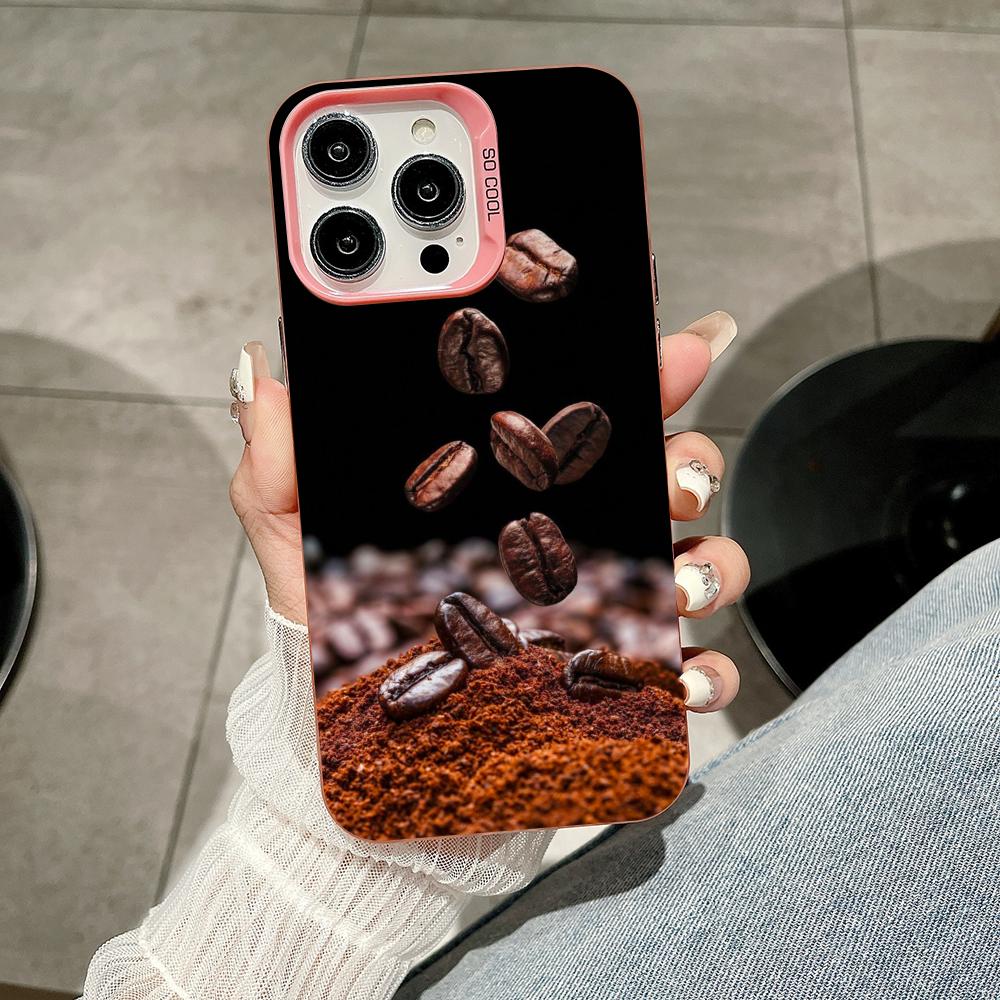 Coffee Beans Pink Translucent Mobile Phone Case for iPhone 17 16 15 14 13 12 11 X XR XS Air Pro Max Plus Colorful Cover