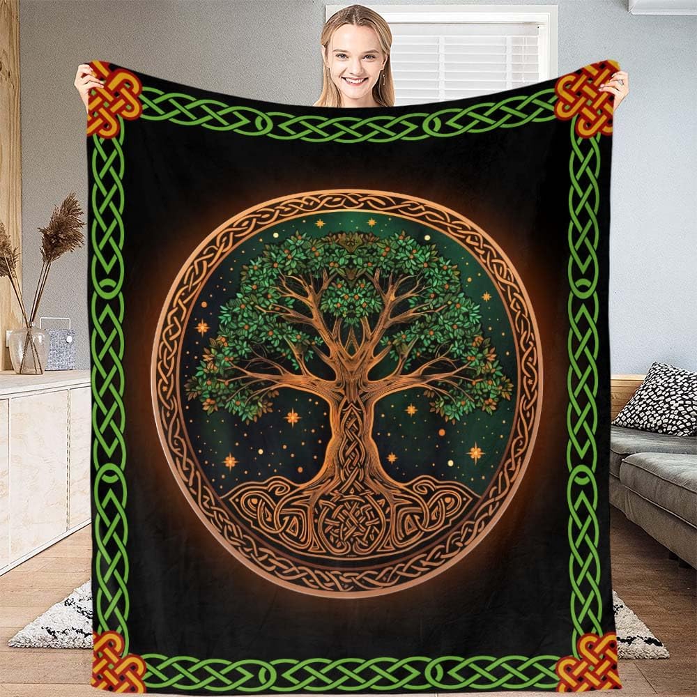 Yggdrasil blanket Norse mythology design tree of life pattern soft throw boho decor bedroom textile mystical accessory