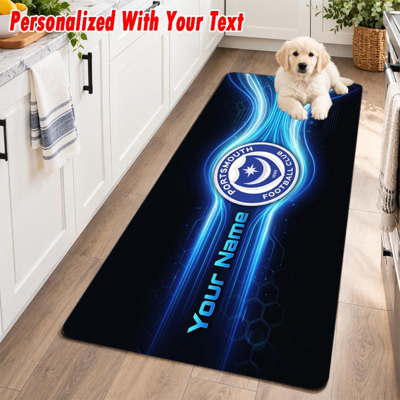 Portsmouth FC Custom Name Flannel Rug Kitchen Mat Non Slip Floor Carpet Personalized Home Decor