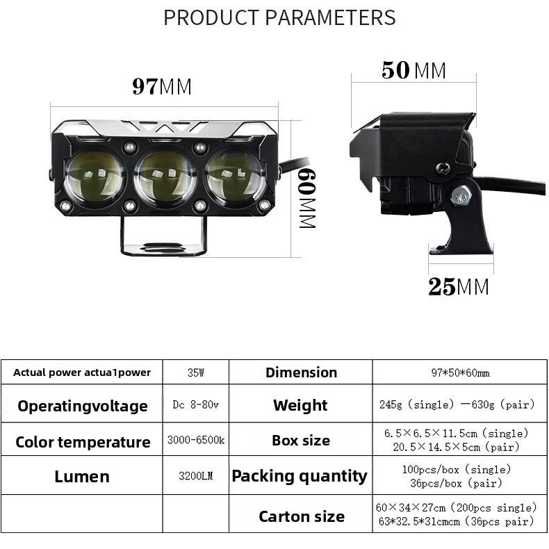 Motorcycle Spotlights Two-color Led Headlights Three-eye Spotlights Far and Near Light Waterproof Electric Motorcycle Headlights Modification