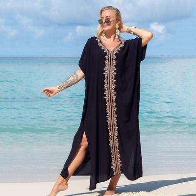 2022 European & American Embroidered Rayon Beach Cover-up Robe for Swimsuit