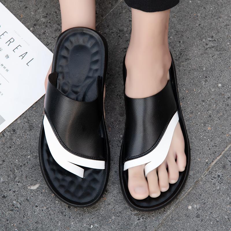 Fashion Men's Genuine Leather Slide Sandals Comfortable Summer Casual Shoes for Men Non-Slip Sole Slippers Lightweight Beach Half Drag
