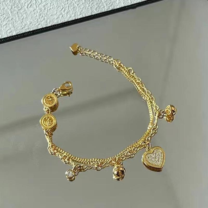 

Gold Color Love Heart Zircon Pendants Bracelet Double Layer Chain Charm Valentine s Day Jewelry Gifts for Women Lovers