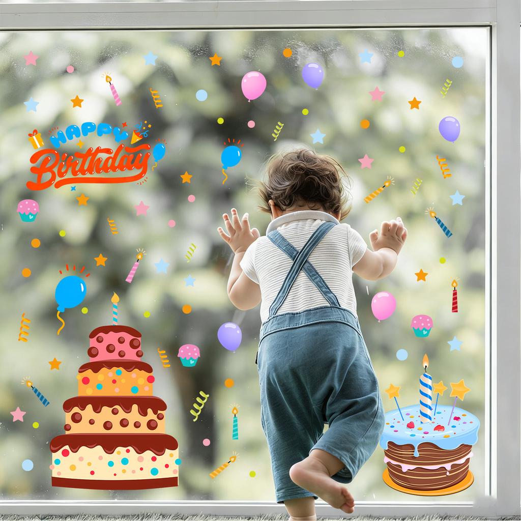 Creative Birthday Party Glass Stickers for Children's Room, Bedroom, Living Room, Kitchen and Bathroom