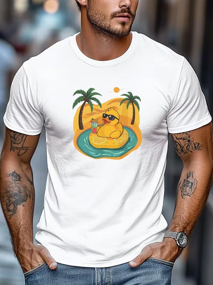 Mens Yellow Duck T Shirt Funny Graphic Beach Summer Casual Relaxed Tee Shirt