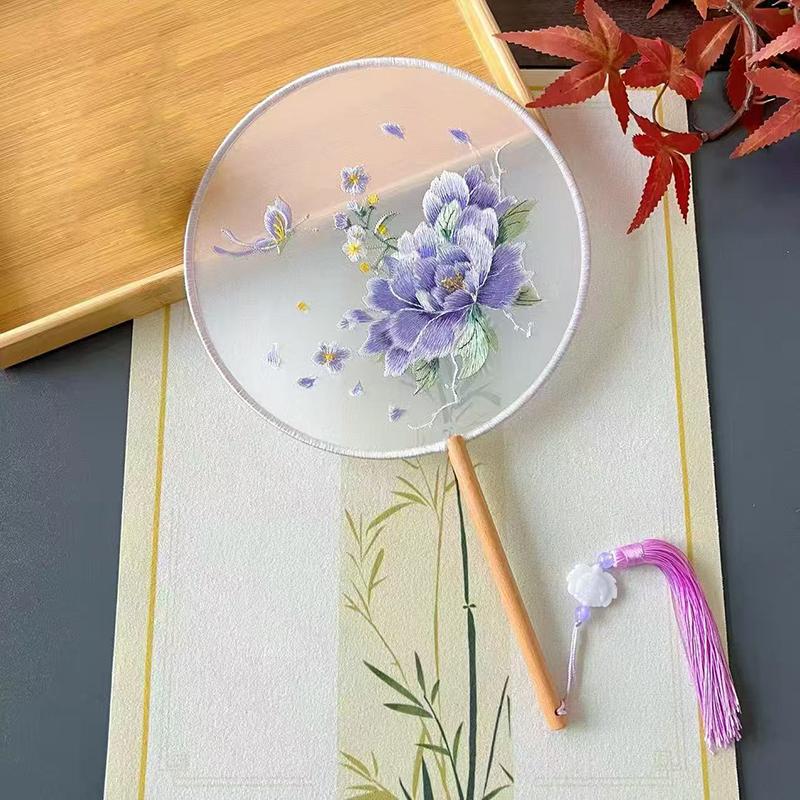 Vintage Doppelseitiger Fächer Blume Stickerei Handfächer Traditionelle Chinesische Kunst Handwerk Hanfu Tanzparty Zubehör Performance Requisiten