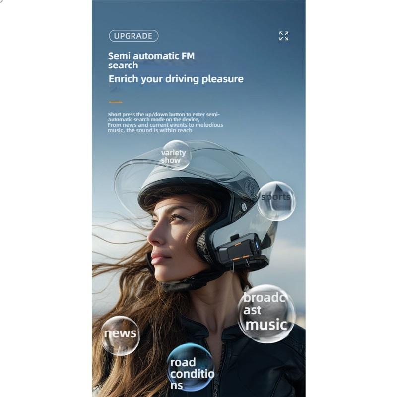 Bluetooth 6.0 Helmet Headphone, Dual Person Intercom Group Talk Noise Reduction for Motorcycle
