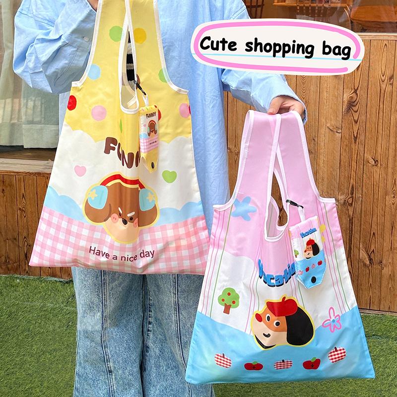 Lovely Cartoon Inspired Purse, Reusable Foldable Shopping Handbag, Spacious Shoulder Bag Perfect for Girls Gift