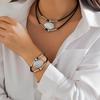 European & American Multi-layer Leather Wax Line Necklace Set with Alloy Hip-hop Clavicle Chain Gift for Men Women