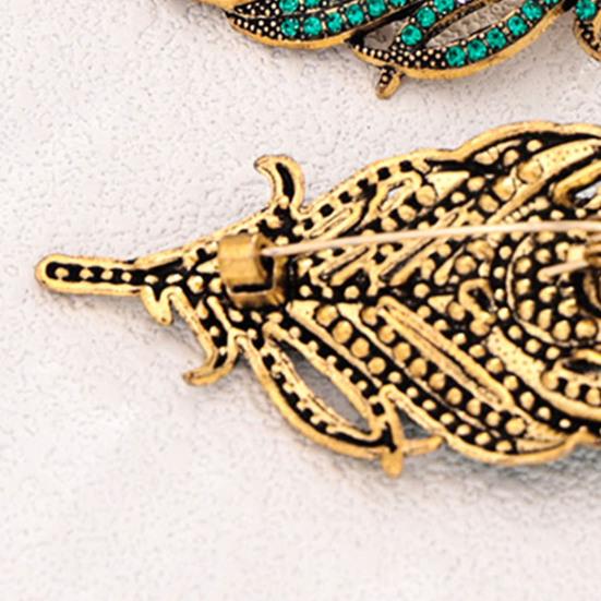 Feather Design Pin Vintage Peacock Brooch, Faux Pearl Rhinstone Lapel Retro Jewelry Pin, Clothing Accessories for Wedding Party Prom