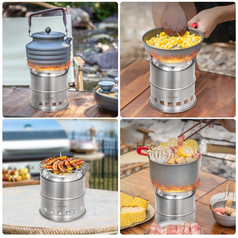 Lixada Stainless Steel Wood Stove Camping Alcohol Stove Outdoor Burner Outdoor Cooking Picnic BBQ Camping Traveling