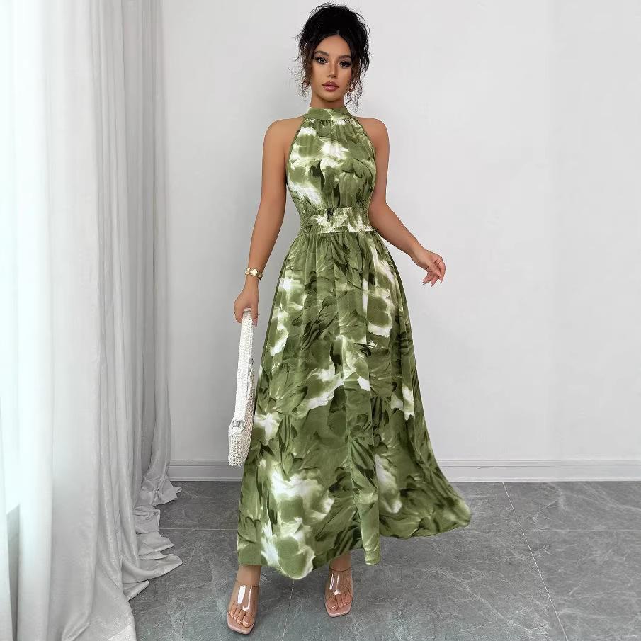 

Summer NewFloral Print Slim Fit Long Dress Shoulder Bared Sleeveless Waist Cinched Cross-Border Fashionable Casual Elegant Skirt S