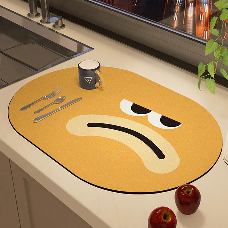 

Cartoon Funny Diatom Mud Drain Mat Kitchen Sink Coffee Machine Meal Bar Water Absorption Quick Drying Bowl Dish Drying Mat 50 * 80cm