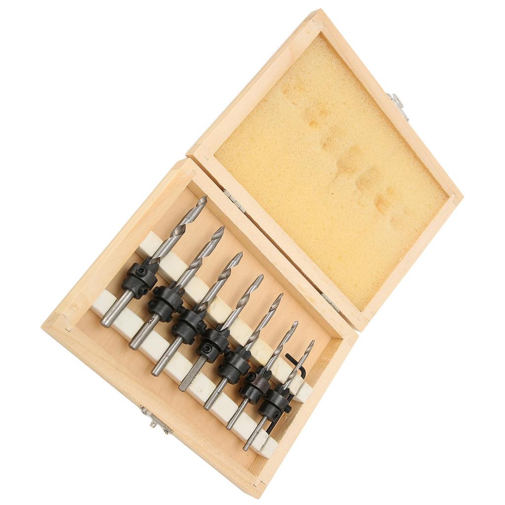 7 Stück Senkbohrer-Set Holzbearbeitungsbohrwerkzeuge Zimmerei Reibahle 1 Stück Sechskantschlüssel