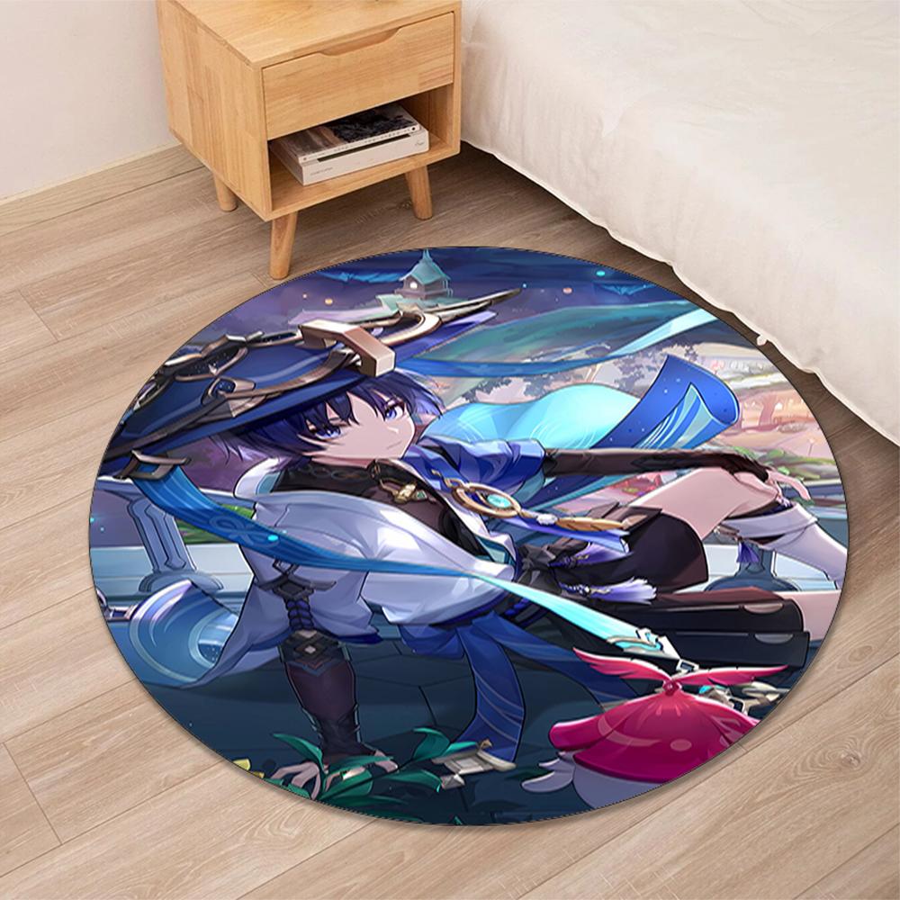 Genshin Impact Printed Round Rug Carpet Chair Rug Area Rug Entryway Doormats,for Office Chair Living Room Bedroom Kitchen Room.