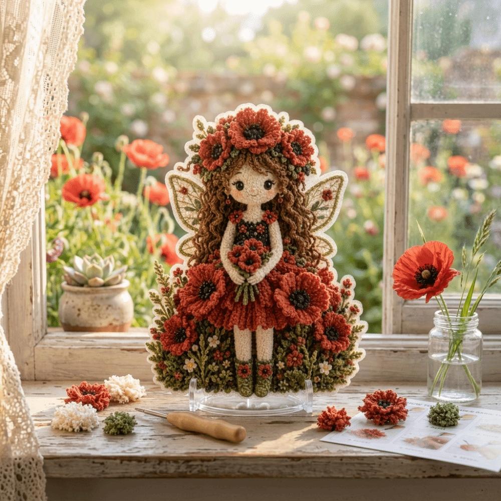 Handmade Flower Fairy Poke Art Kit Thick Board Embroidery Craft Set 3D Festive Plaque Craft Lovers