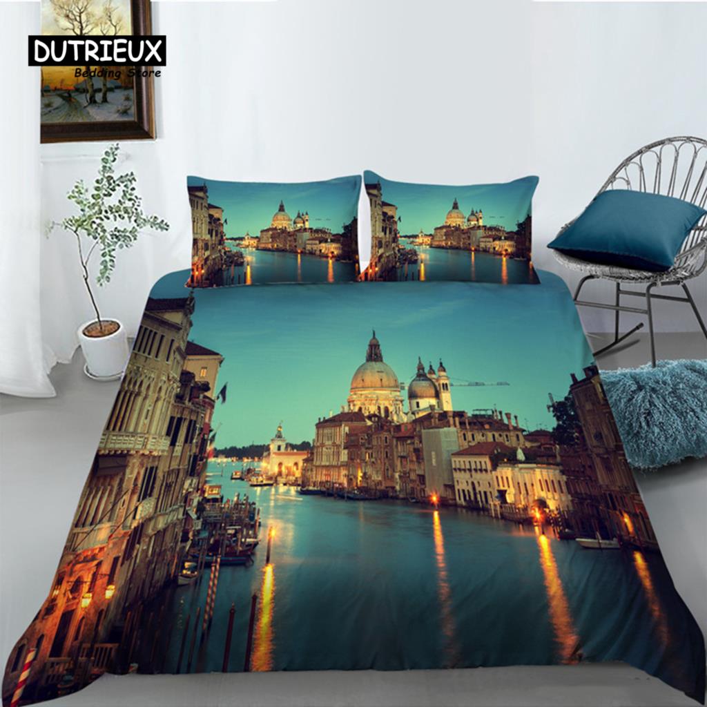 Eiffel Tower Duvet Cover Modern French Paris Cityscape Bedding Set 3D Europe Building Comforter Cover King For Kids Adults Decor