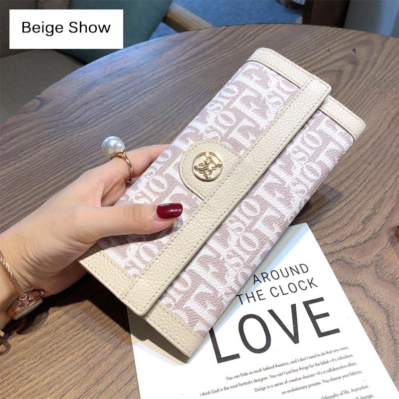 2025 Two-tone Women Wallets Long Purse Real Leather Clutch Bag Letter Print Cowhide Phone Purse High Capacity Ladies Billfolds