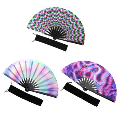 Fluorescent Folding Fan Colorful Hand Fans for Women Men Party Club Performances Dance Fan Wedding Home Decorations X3UC