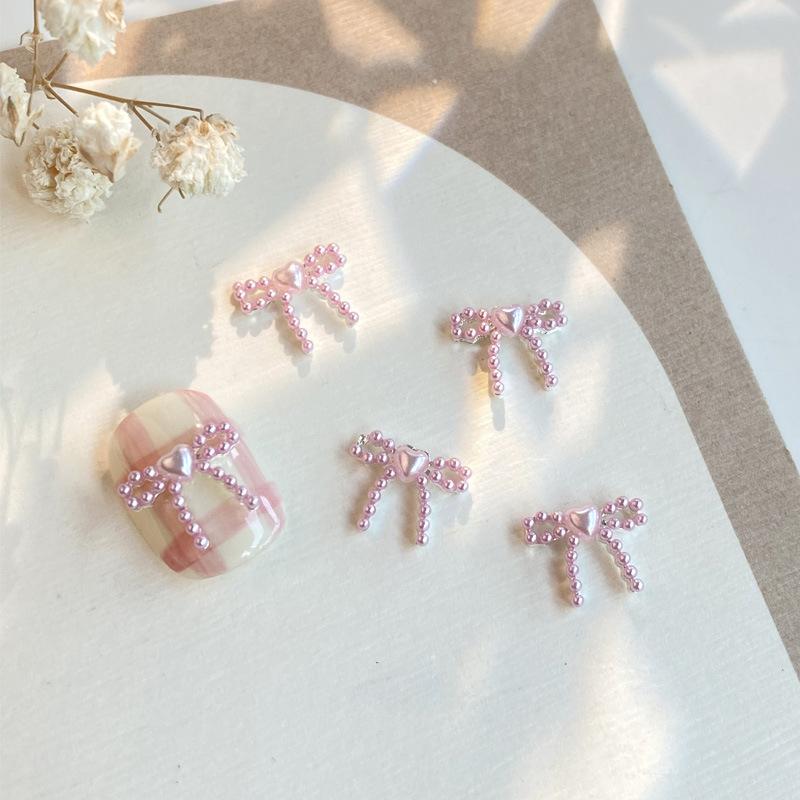 10Pcs Cute Macaron Colored 3D Resin Pearl Bow Nail Art Charms Japanese Preal Bowknot Ribbon Nail Art Decorations For Diy Nails