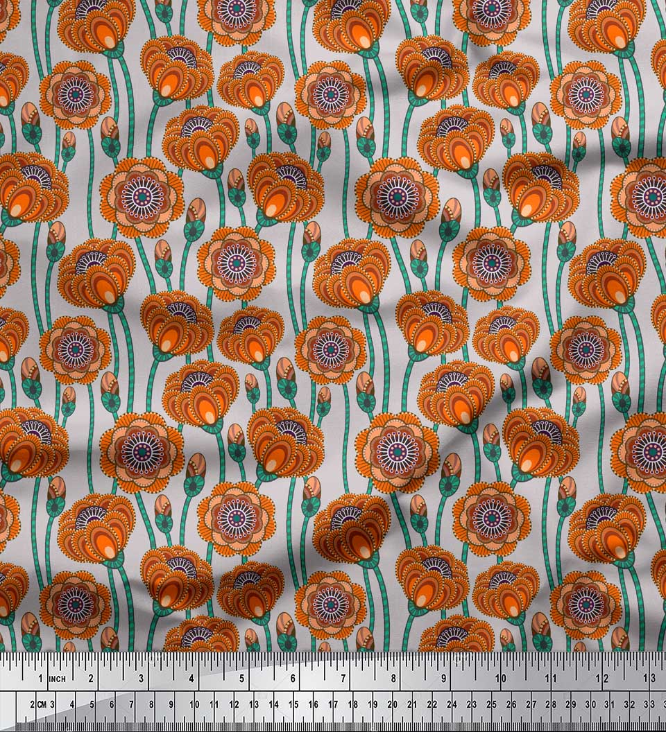 

Soimoi Beige Japan Crepe Satin Тканина для шиття з художнім квітковим принтом, метр 42 дюйма 42 Inch Wide - Poly Crepe світло-сірого кольору