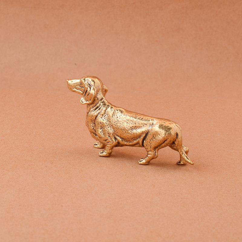 Brass Sausage Dog Ornament Home Office Desktop Small Ornaments Tea Pet Zodiac Dog Brass Crafts