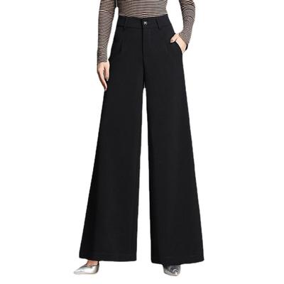Women Wide Leg Pants Solid Retro Long Trousers Female Loose Black