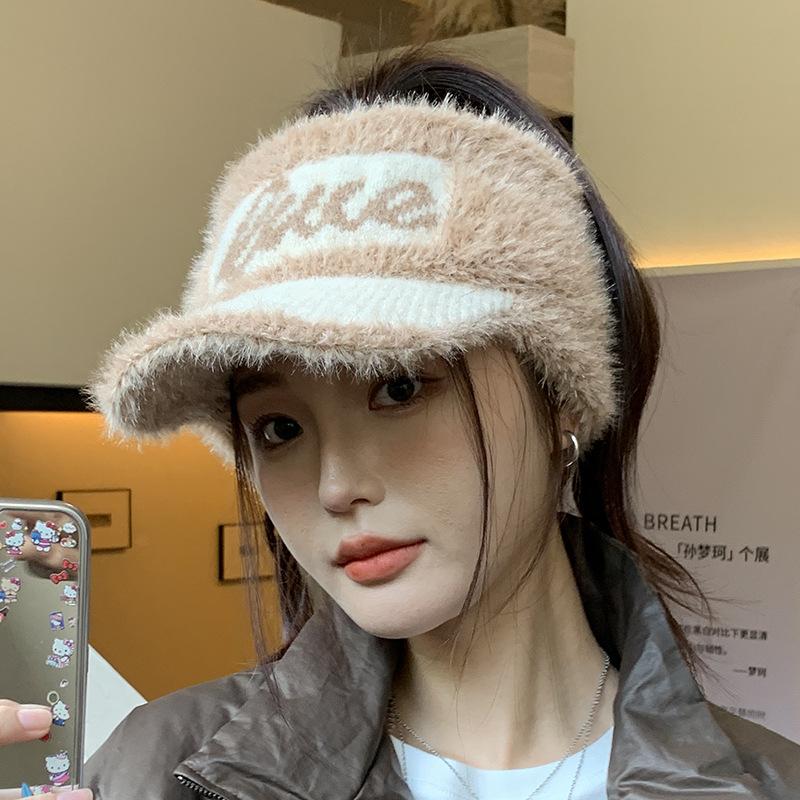 Plush Cold Protection Ear Protection Empty Top Hat Women's Autumn and Winter Riding Warm Ponytail Cap Knitted Hat