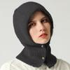 Women's Winter Wool Knitted Balaclava Hat Soft Warm Beanie with Scarf Hooded Skullies Fake Collar Neck & Face Protection Bonnet