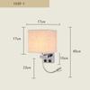 LED Wall Lamp with USB Port Charging Spotlight Fabric Wall Sconce Lighting for Hotel Bedroom Bedside Reading Decor E27