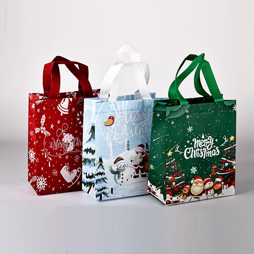 Christmas Gift Bag Non-Woven Candy Gift Packaging Non-Woven Holiday Bag Printed Snowman Tote Bag For New Year Christmas Gift