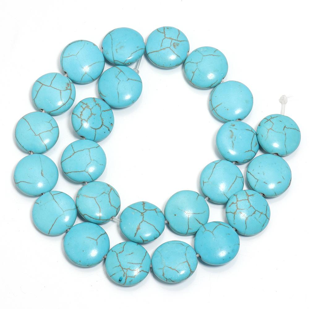 1 Strand Blue White Color Turquoise Beads Flat Round Natural Stone Beads LooseBeads