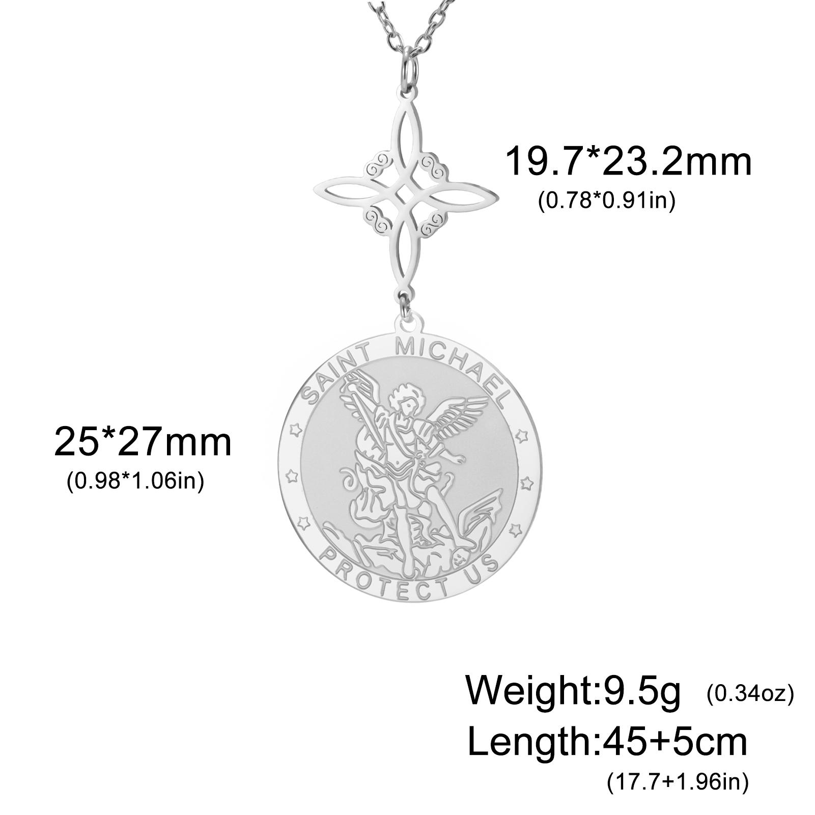 

Teamer Witch Knot Archangel Michael Emboss Pendant Necklace Double Amulet Protection Stainless Steel Vintage Jewelry Gift New 45-50cm