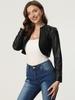 Allegra K Damen Kurzstrickjacke Motorradjacke/Bolero mit Schulterumhang, Offener Kragen, Langarm, Leder und PU-Leder, Schwarz, Größe XL