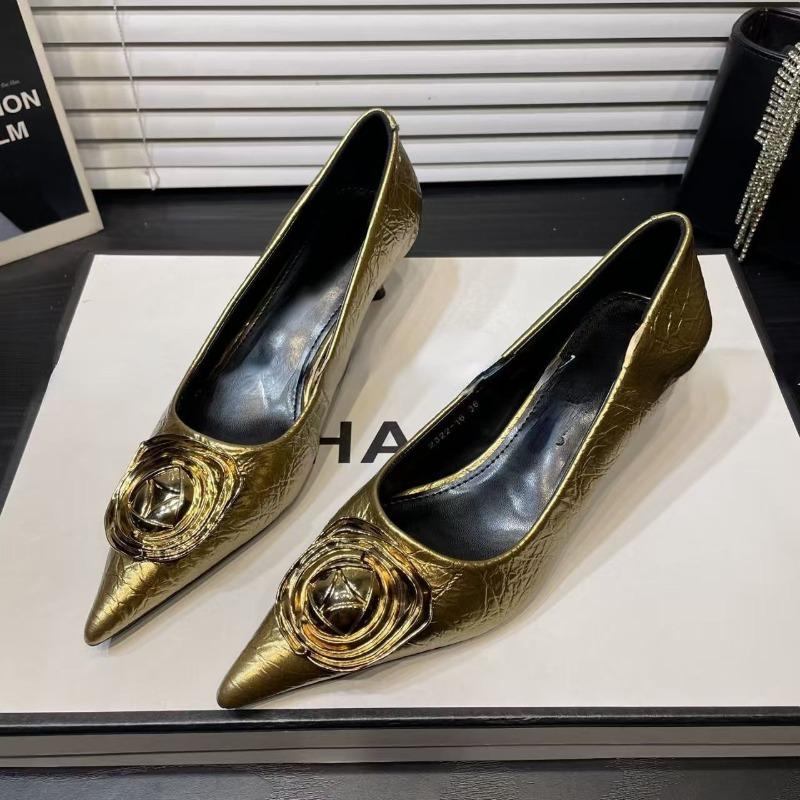 Cat Heel Single Shoes Women's Autumn and Winter New Pointed Metal Buckle Stiletto High Heels Women's Not Tired Feet Wear Commuter Shoes