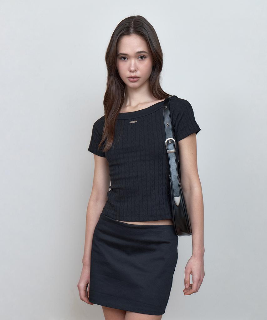 Kyuliti C Cable Boat-Neck T-Shirt_Black