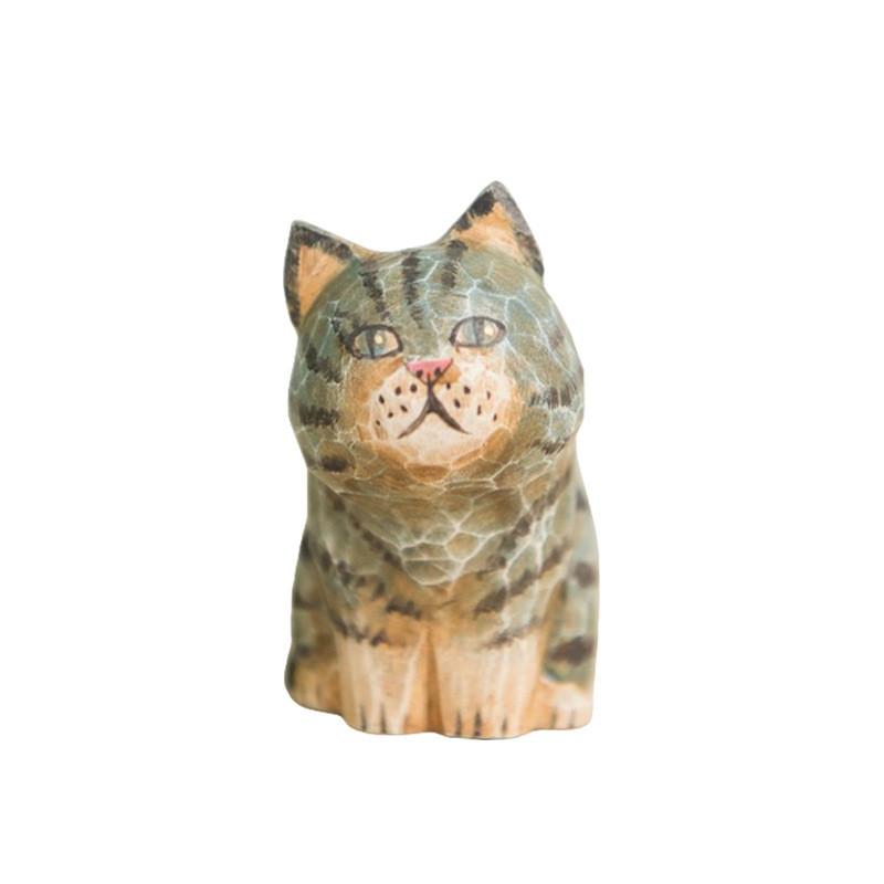 

Wooden Cat Carving Decorative Figurine Handmade Home Office Gift For Cat Lovers Cat A