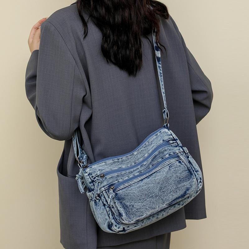 Retro gewaschene Denimtasche Damen neue Mode vielseitige Schulter-Umhängetasche Nische Pendlertasche