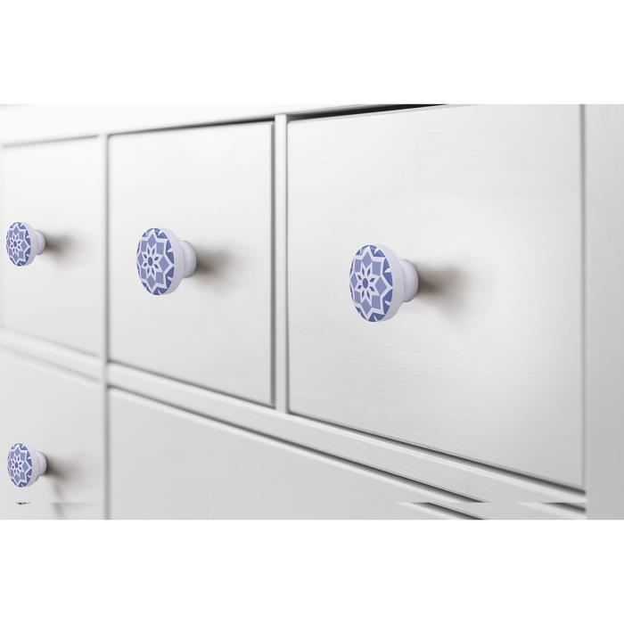 Furniture Knobs Blue Cement Tile Wood H.22 X W.39 X D.39 Mm - Set of 4