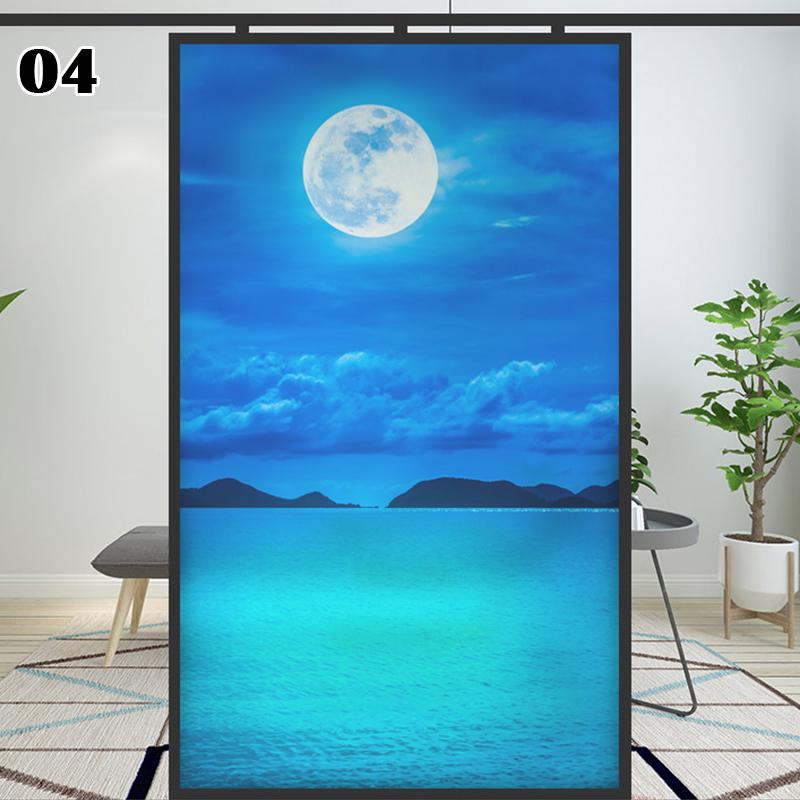 Sea Scenery Moon Landscape Pattern Privacy Window Film Static Clings Stickers Sliding Door Bathroom Window Decor Glass Films