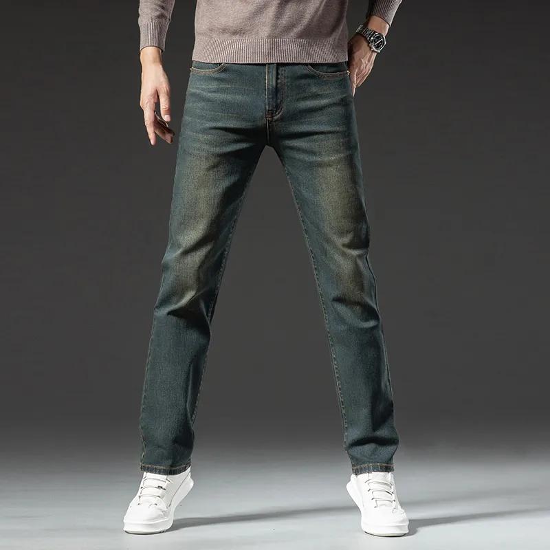 Men's Winter Fleece-lined Thickened Jeans Cold-Resistant Stretch Fleece Warm Pants