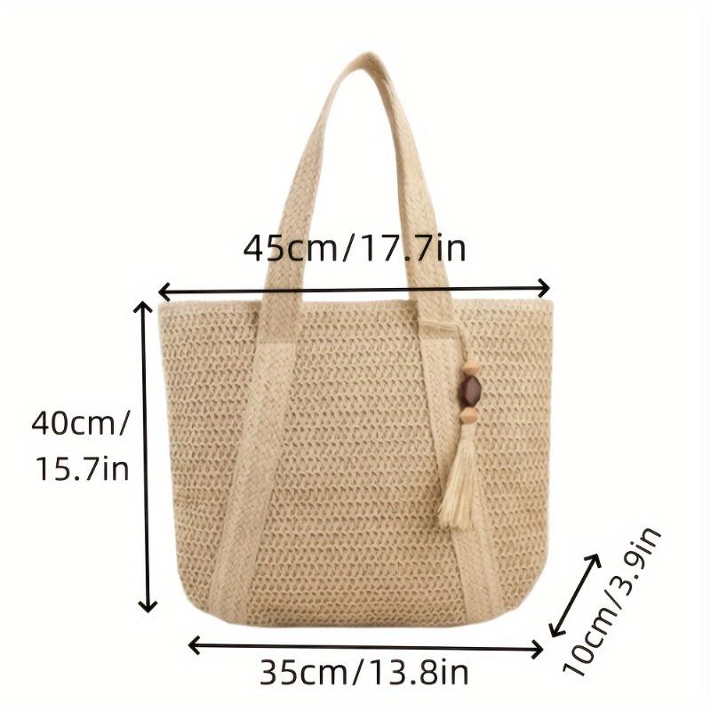 Simple woven straw bag solid color woven bag large capacity shoulder tote bag seaside vacation beach bag women