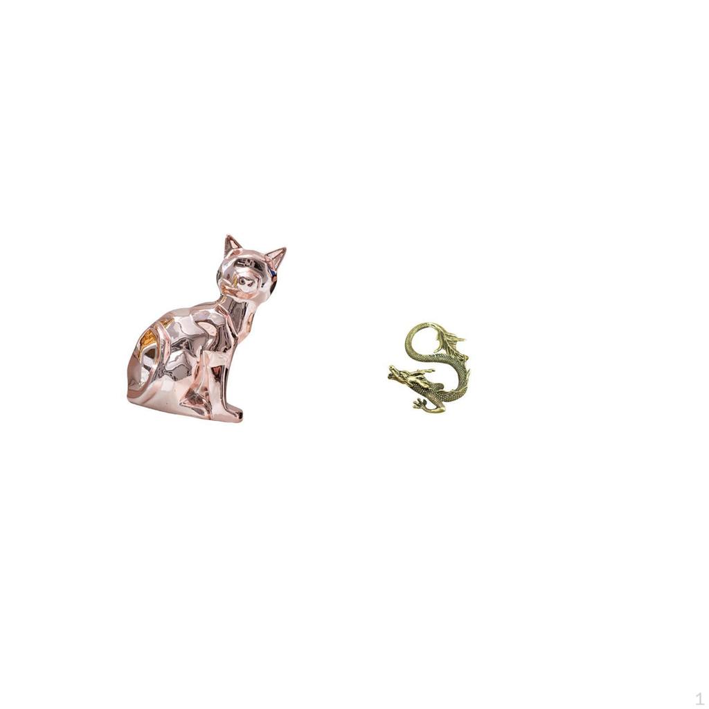 Cat Statue Decorative Figurine Animal Sculpture Art Craft Ornament for Fireplace Brass Chinese Mini